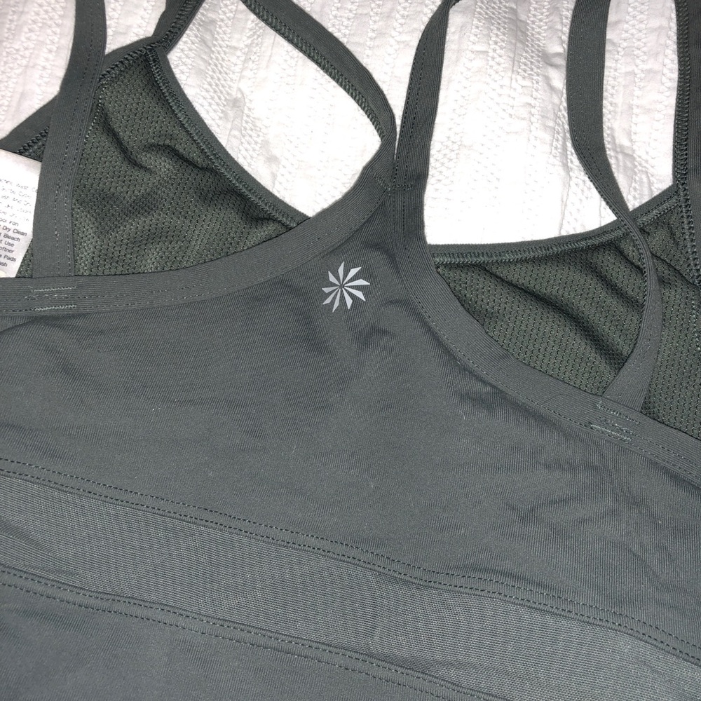 Athleta olive green crop top / bra, XS